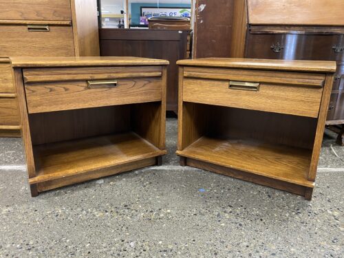 LANE Pair of Vintage Medium Stained Open Nightstands