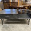 Modern Grey Coffee Table with Partial Glass Top and Riser