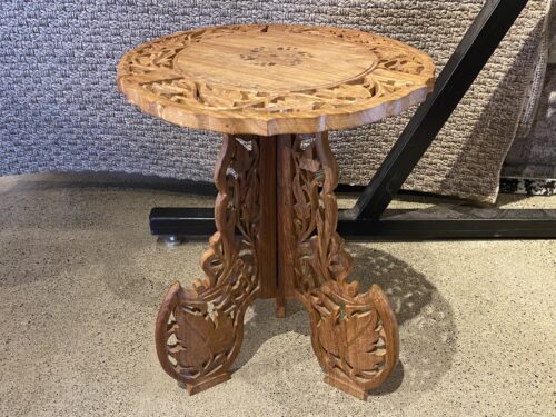Cottagecore Carved Leaf Table w/ Brass Inlay