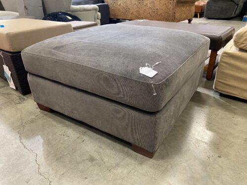 Charcoal Grey Soft Upholstered Ottoman with Wood Block Legs