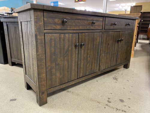 Dark Distressed Rustic Wooden 4-Door Buffet