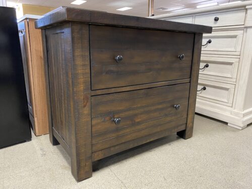Dark Distressed Rustic Wooden Filing Cabinet