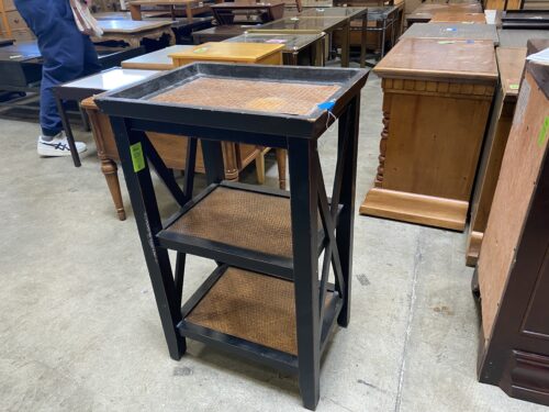 Wood and Rattan Small Shelf/Nightstand