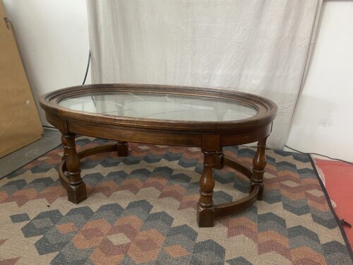 Oval Wooden Coffee Table w/ Glass Top