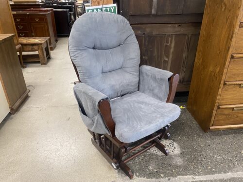 NAOMI HOME Dark Wood Glider Chair w/ Charcoal Gray Cushions