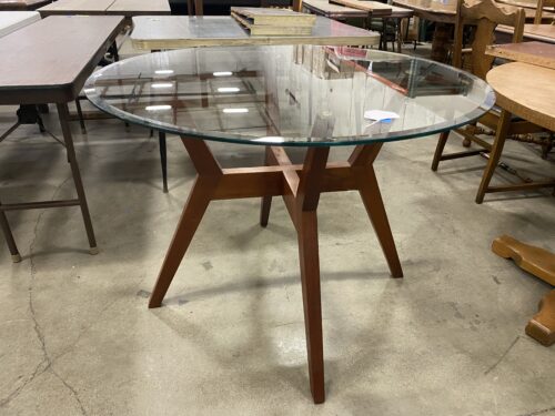 Glass Top Dining Table with Wood Base