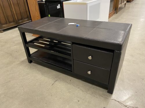 Black Leather Entry Bench with Storage