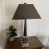 Brown Leather and Acryllic Table Lamp with Accent Stitching