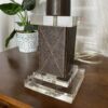 Brown Leather and Acryllic Table Lamp with Accent Stitching