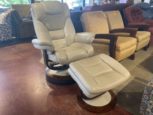 Faringdon Reclining Leather Euro Chair & Ottoman in Cream