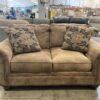 ASHLEY Brown Leather Studded Roll Arm Loveseat