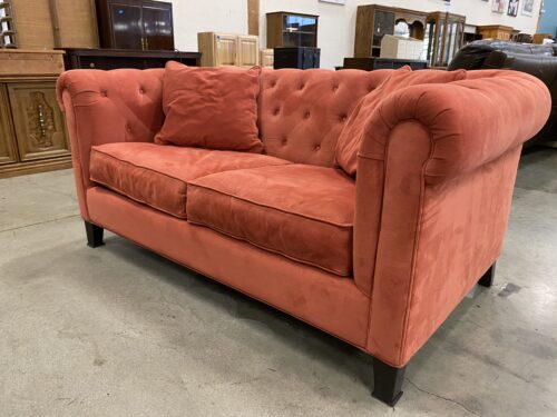 JONATHAN LOUIS Coral Pink Vintage Style Tufted Loveseat