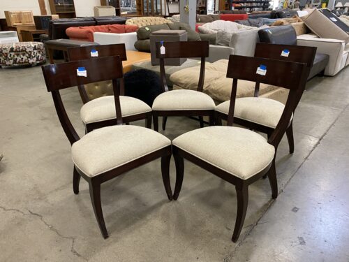 ETHAN ALLEN Cherry Toned Wood Dining Chairs (5) with Cream Upholstered Cushions