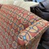 Red and Yellow Bullseye Patterned Wing-Back Accent Chair