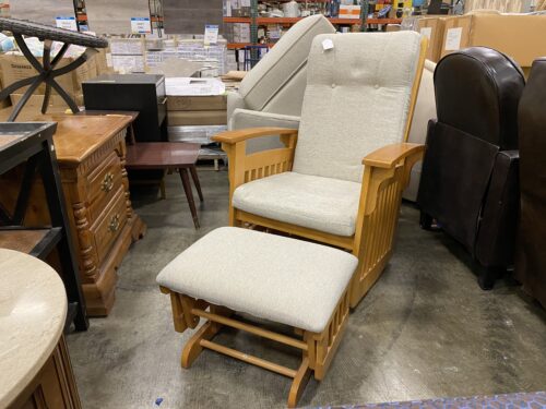 Light Grey Cushioned Wood Framed Gliding Rocker