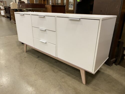All White 2 Door 3 Drawer Media Center with Pink Feet