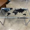 Metal Framed Glass Top World Map Desk