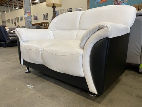 Retro Black and White Leather Half-Moon Loveseat