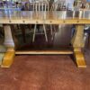 Trestle Base Dining Table with Nailhead Stud Details