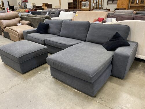 IKEA Charcoal Grey Upholstered Sectional with Storage Ottoman