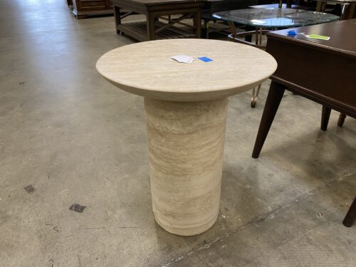RESTORATION HARDWARE  Cupola Italian Travertine Carved Round Side Table