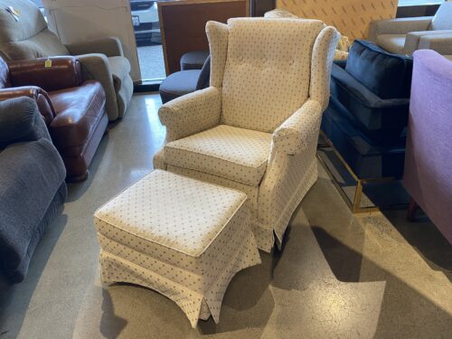 ETHAN ALLEN White Diamond Pattern Rocking Swivel Chair with Ottoman