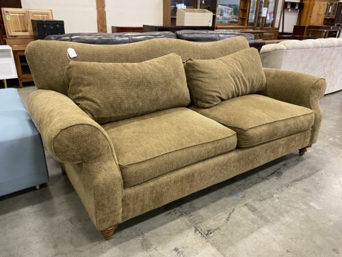 Brown Upholstered Sofa with Long Cushions