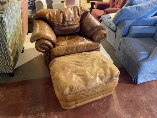 Cognac Leather Chair with Ottoman