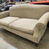 Light Grey/Beige upholstered Sofa with Colonial Style Wood Legs