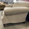 Light Grey/Beige upholstered Sofa with Colonial Style Wood Legs