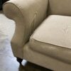 Light Grey/Beige upholstered Sofa with Colonial Style Wood Legs