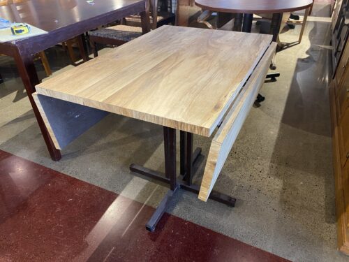 Drop Leaf Table in Natural Wood with Metal Base