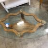 Vintage Curved Wood Coffee Table with Oval Glass Top