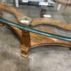 Vintage Curved Wood Coffee Table with Oval Glass Top