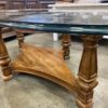 Vintage Curved Wood Coffee Table with Oval Glass Top