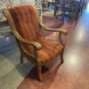 Red Plaid Accent Chair with Carved Wood Frame
