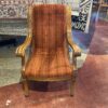 Red Plaid Accent Chair with Carved Wood Frame