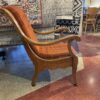 Red Plaid Accent Chair with Carved Wood Frame