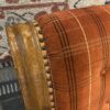Red Plaid Accent Chair with Carved Wood Frame