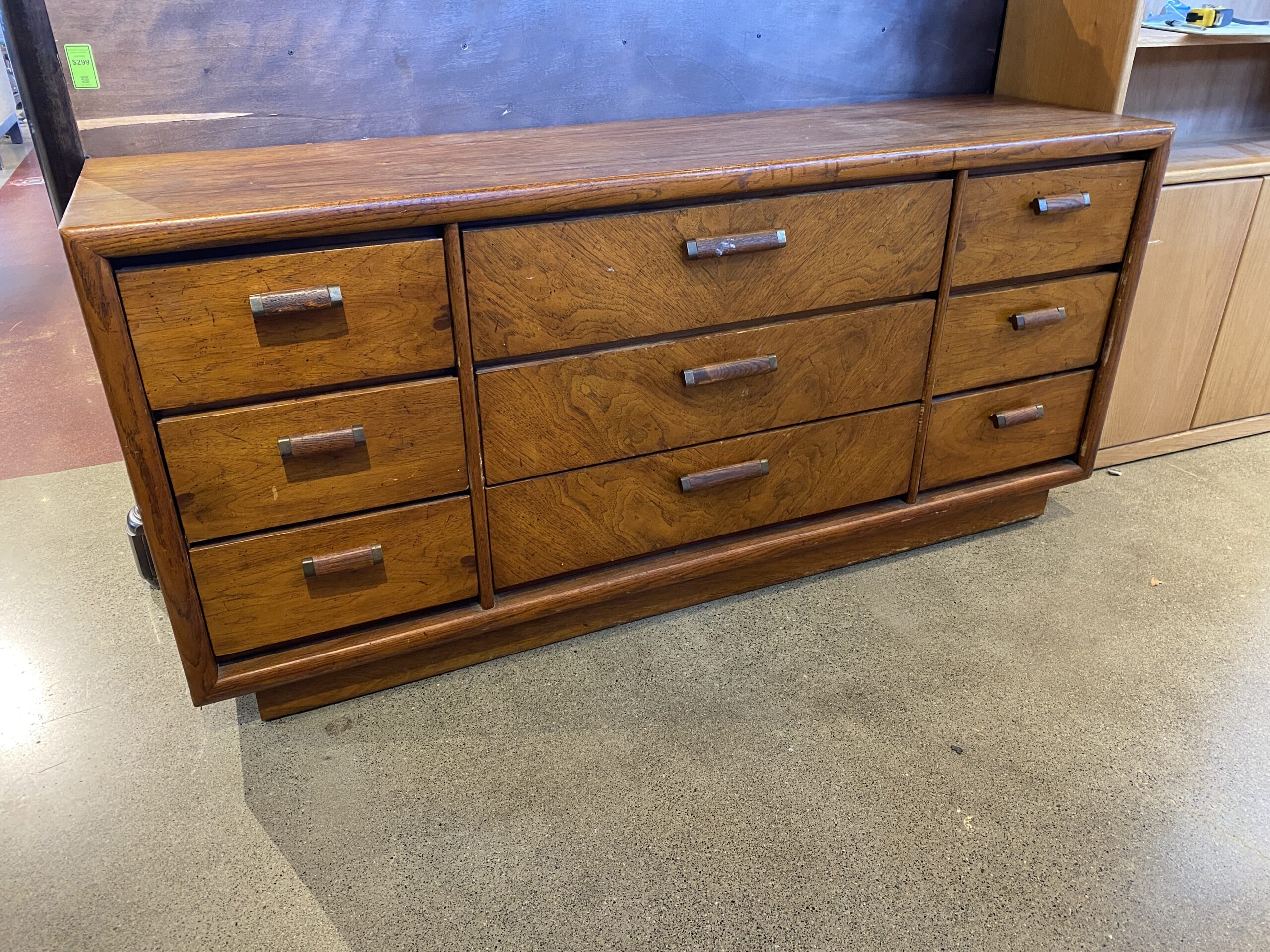 LANE Vintage Danish Modern Nine Drawer Lowboy Dresser