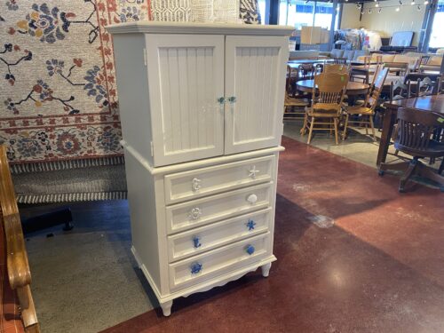 BASSETT Beach Themed White Cabinet with Lower Drawers