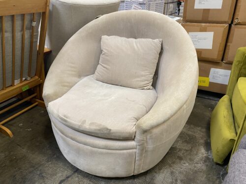 Beige Round Velvet Accent Chair with Matching Pillow