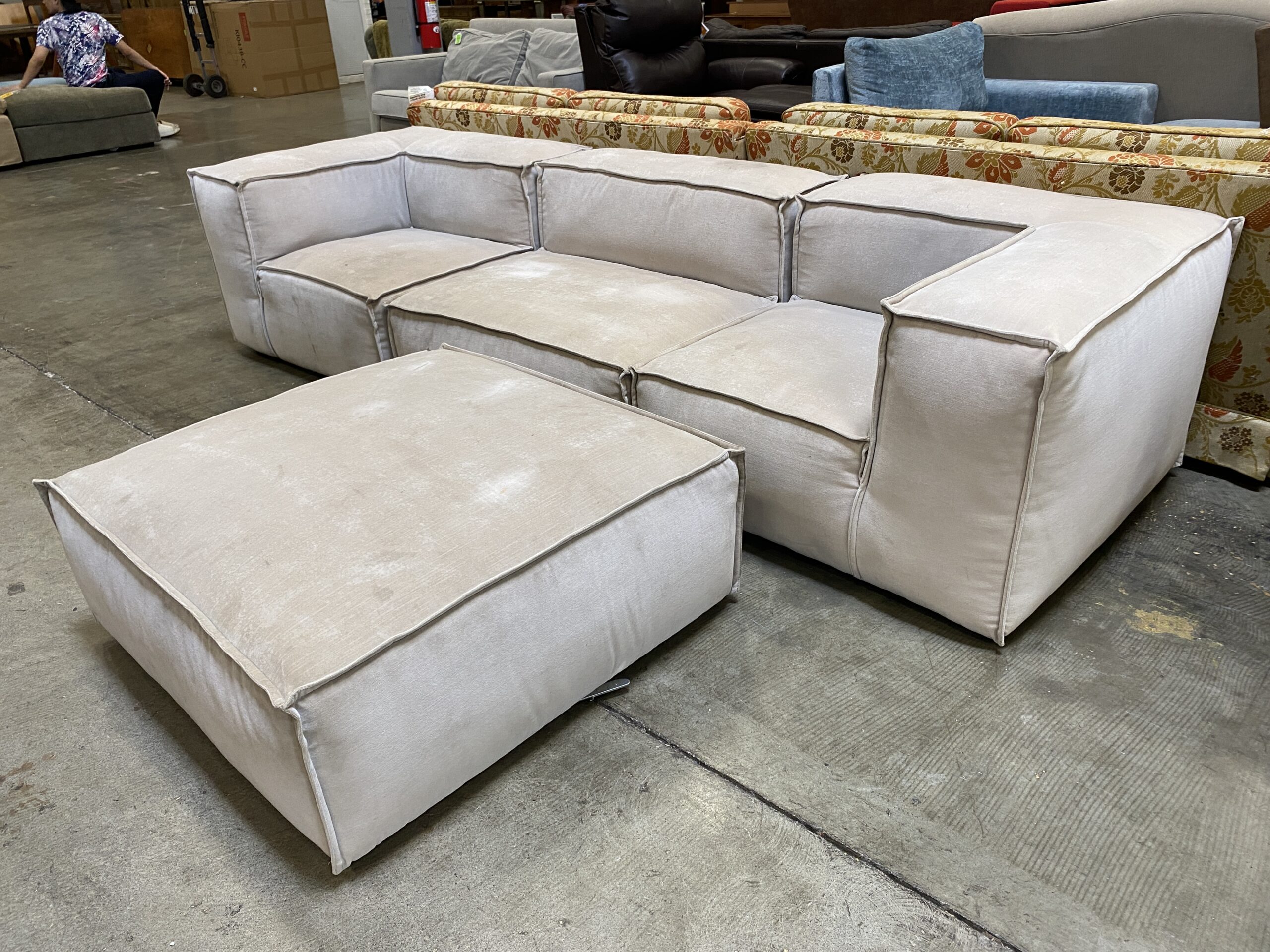 RESTORATION HARDWARE  Rowan Beige Modular Sectional Sofa with Ottoman