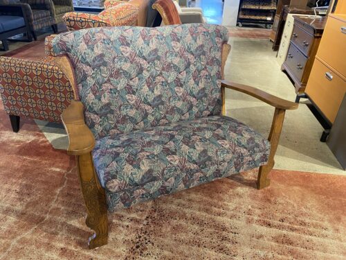 Leaf Print Loveseat Bench with Carved Legs