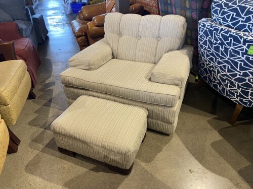 Low Set Striped Pattern Chair with Matching Ottoman