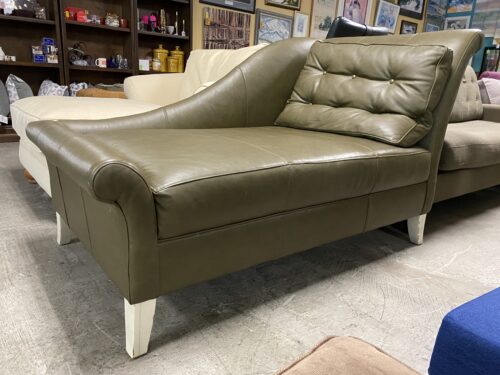 THOMASVILLE Olive Green Leather Chaise Lounger