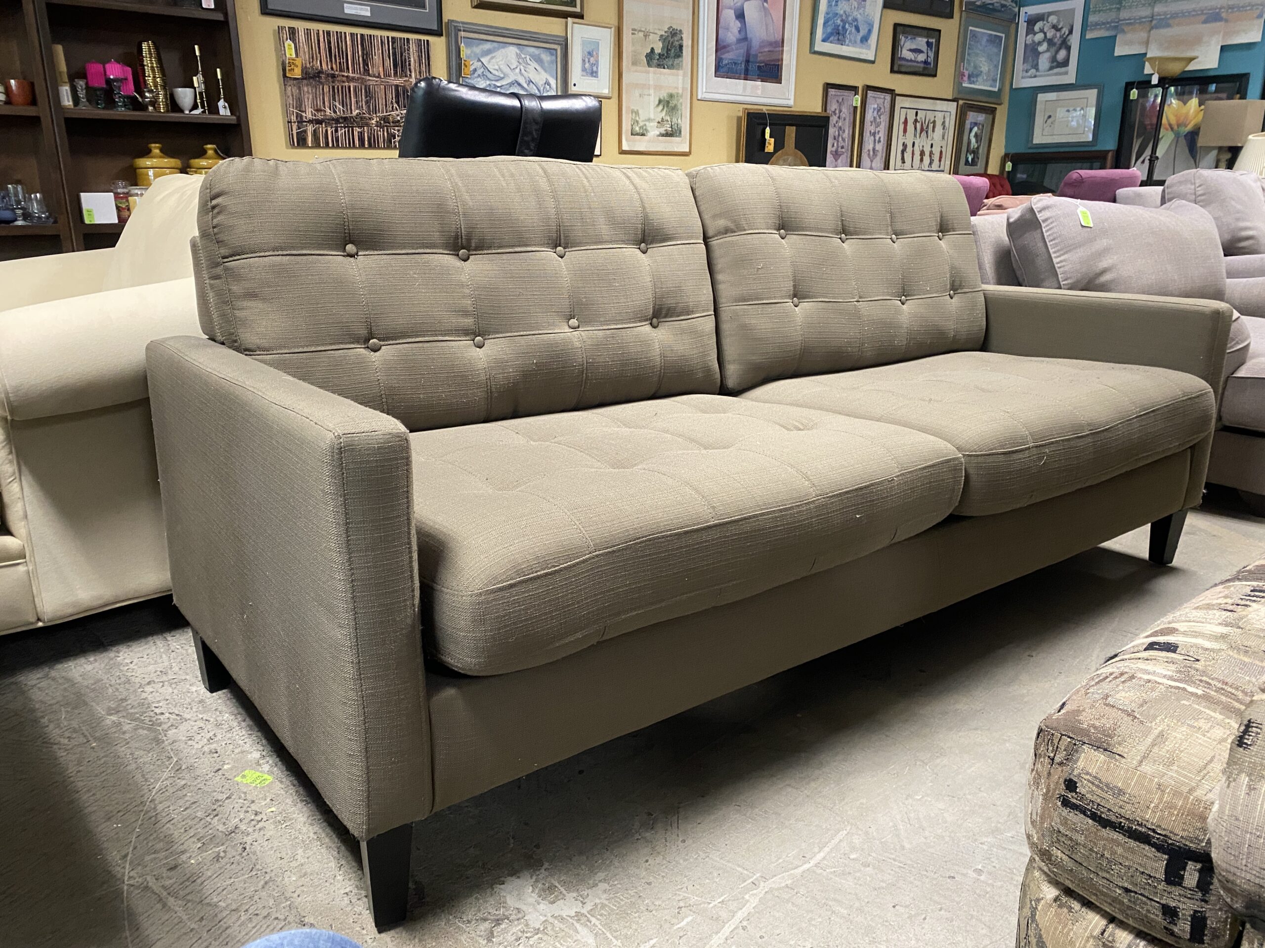 Green Sofa w/ Button Tufting