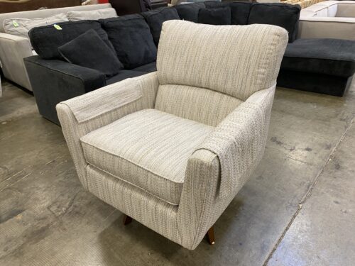 LA-Z-BOY Beige Tweed Swivel Armchair with Wood Legs