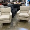LA-Z-BOY Beige Tweed Swivel Armchair with Wood Legs