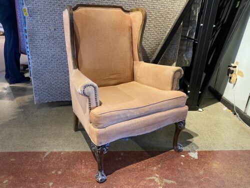 Vintage Peach Wood Frame Armchair w/ Stud Trim